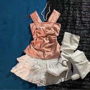 Pink satin corset top with ruching